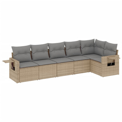 Set Divano da Giardino 6 pz con Cuscini Beige in Polyrattan