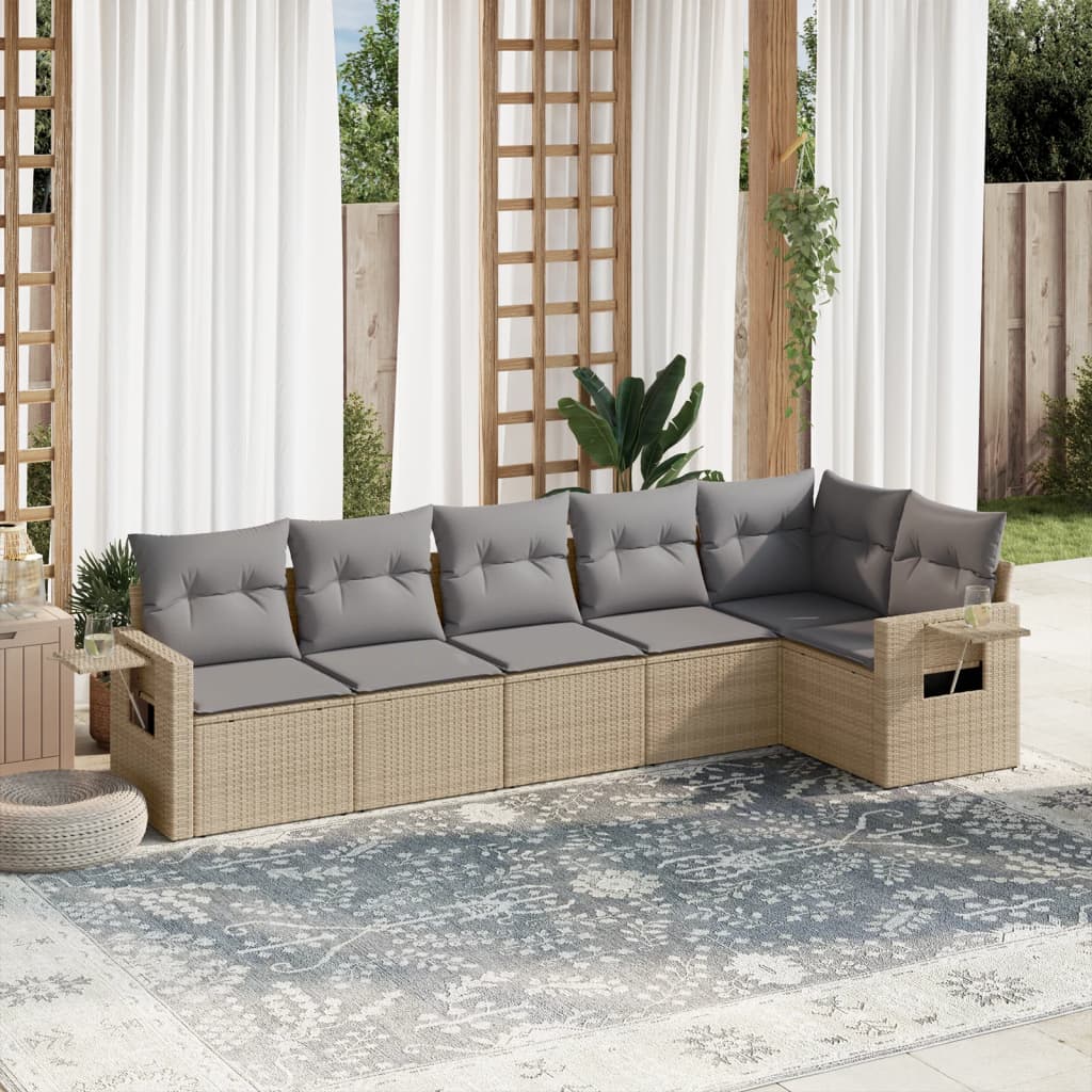 Set Divano da Giardino 6 pz con Cuscini Beige in Polyrattan | homemem39