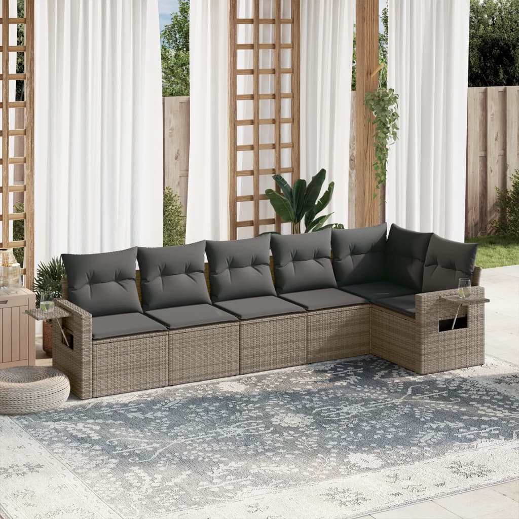Set Divano da Giardino 6 pz con Cuscini Grigio in Polyrattan | homemem39