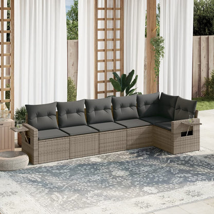 Set Divano da Giardino 6 pz con Cuscini Grigio in Polyrattan | homemem39