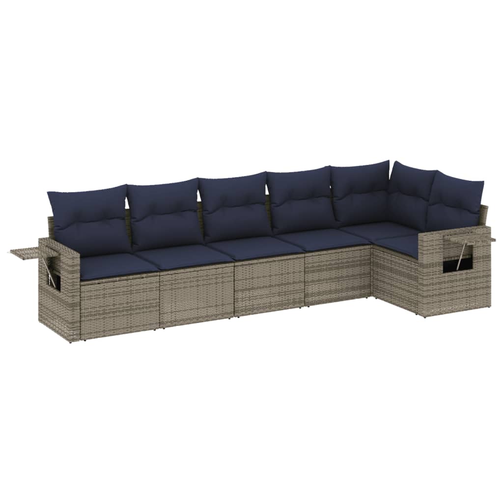 Set Divani da Giardino 6 pz con Cuscini Grigio in Polyrattan | homemem39