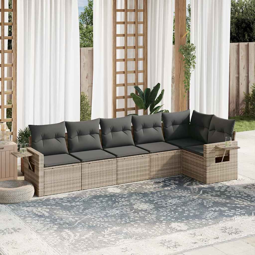 Set Divano da Giardino 6pz con Cuscini Grigio Chiaro Polyrattan | homemem39