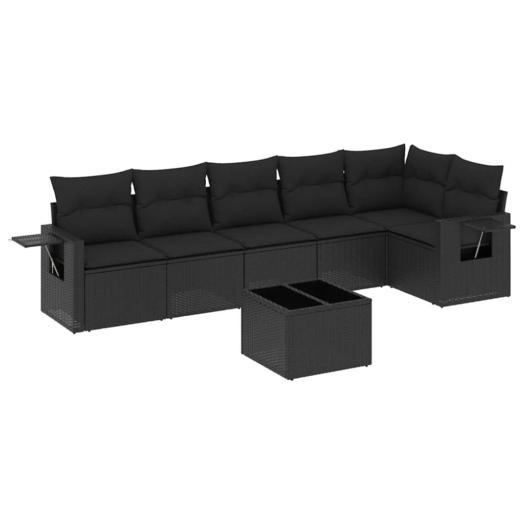 Set Divani da Giardino con Cuscini 7pz Nero Polyrattan | homemem39