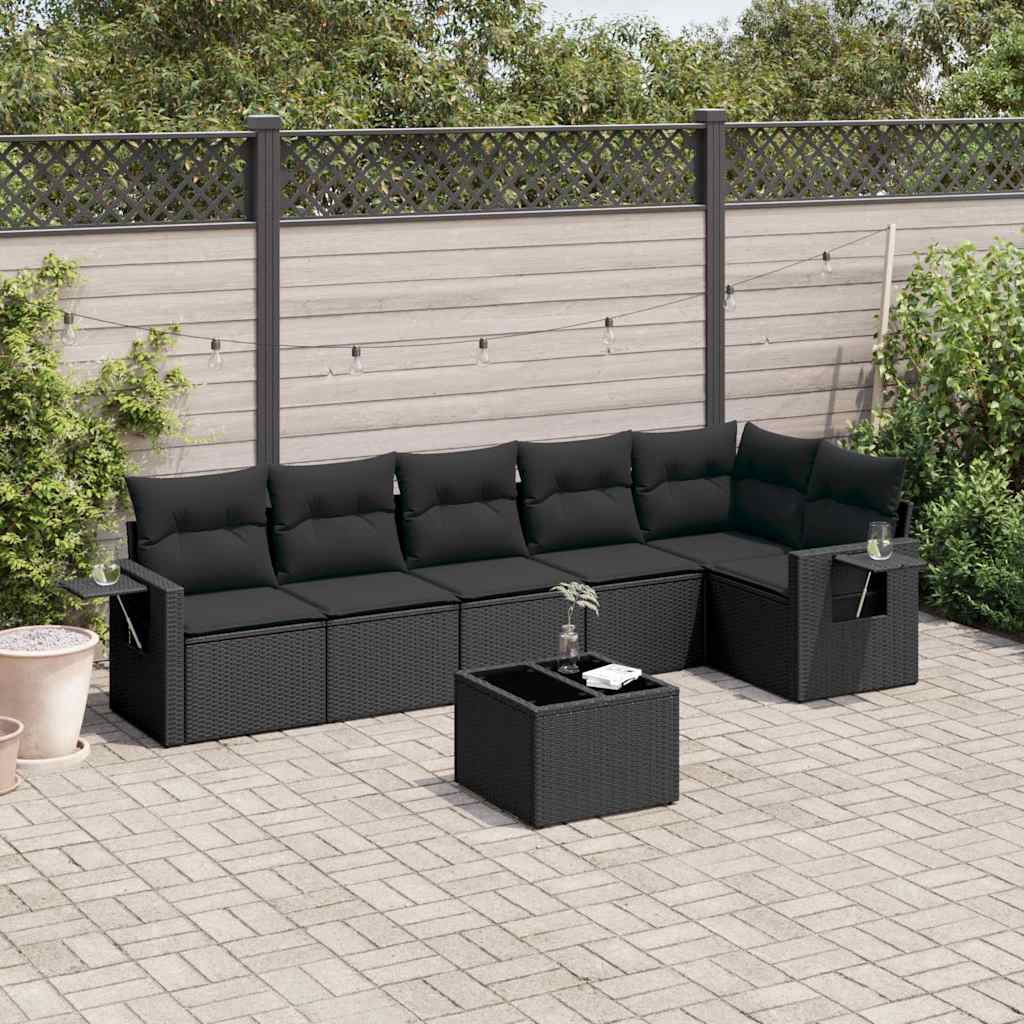 Set Divani da Giardino con Cuscini 7pz Nero Polyrattan | homemem39