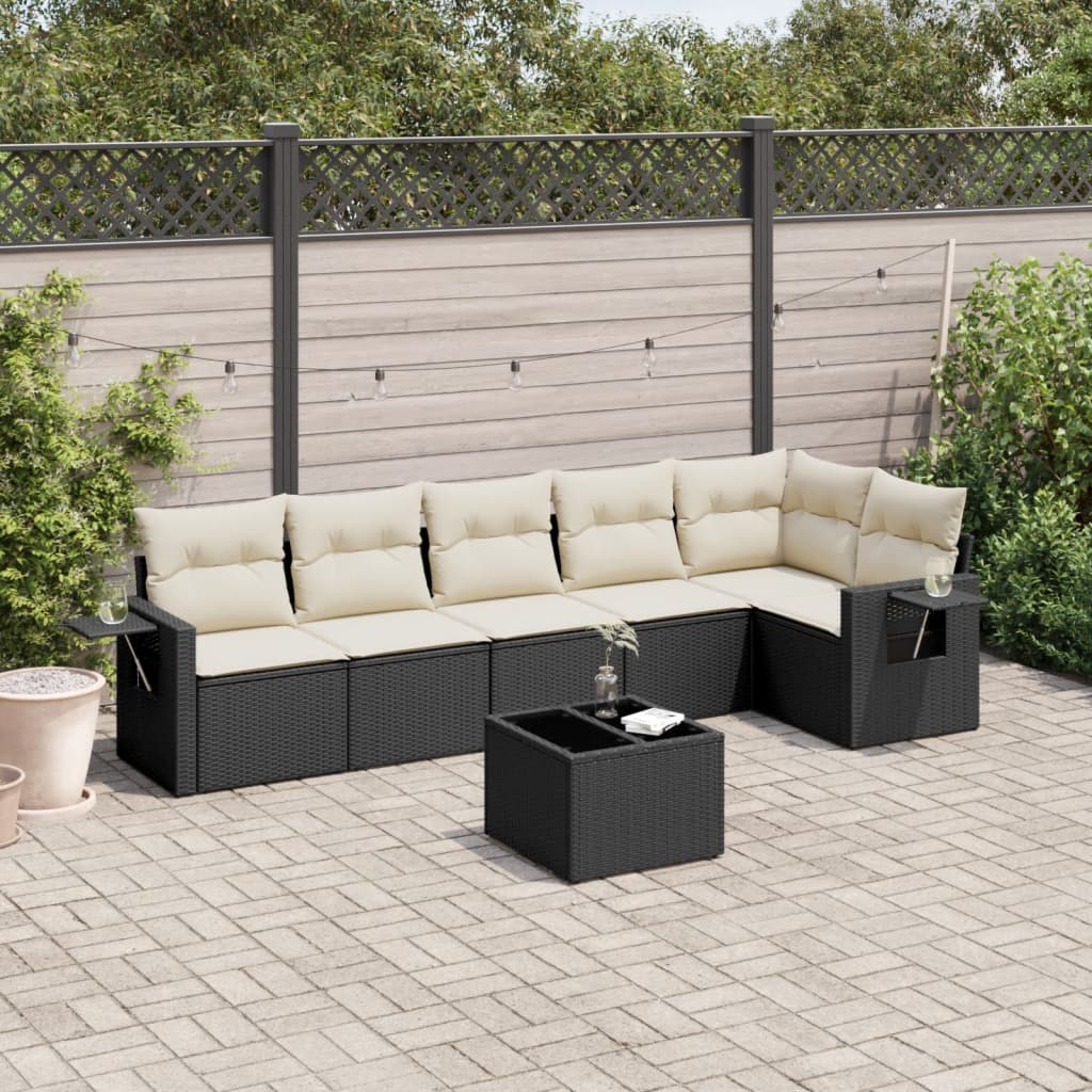 Set Divani da Giardino con Cuscini 7pz Nero Polyrattan | homemem39