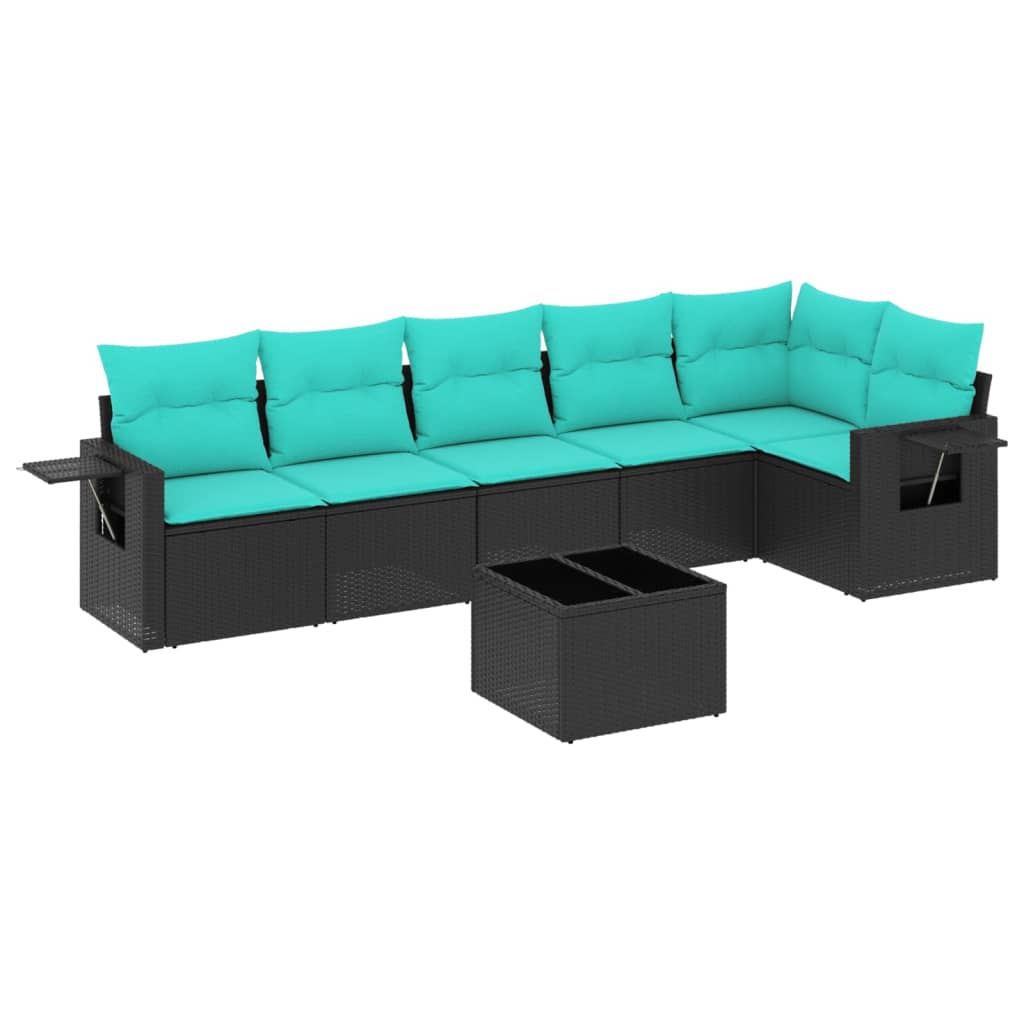 Set Divani da Giardino 7 pz con Cuscini Nero in Polyrattan | homemem39