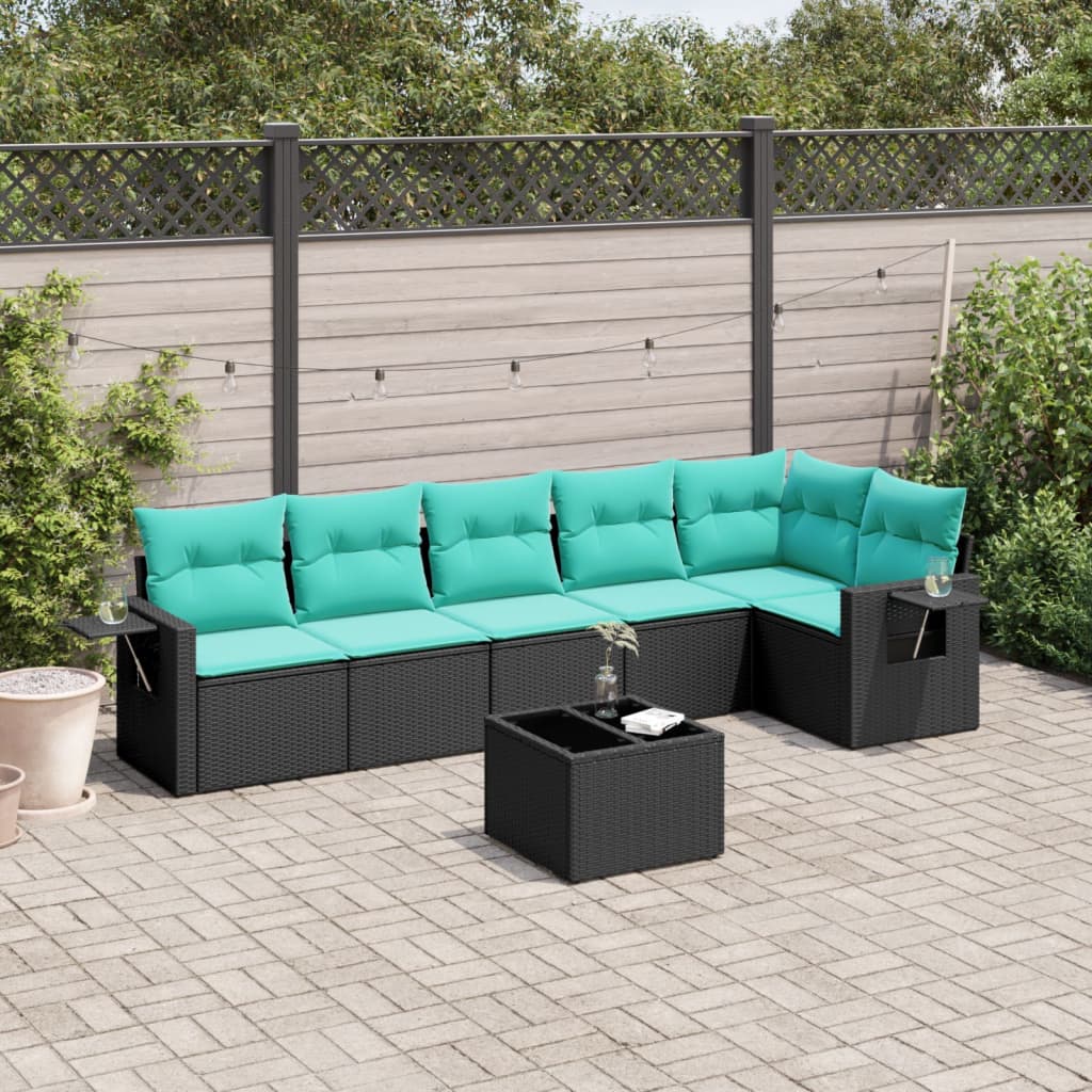 Set Divani da Giardino 7 pz con Cuscini Nero in Polyrattan | homemem39