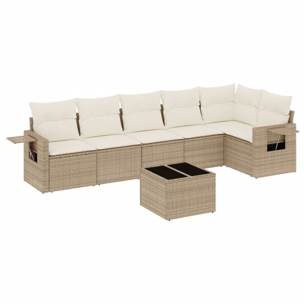 Set Divani da Giardino 7 pz con Cuscini Beige in Polyrattan - homemem39