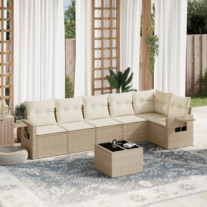 Set Divani da Giardino 7 pz con Cuscini Beige in Polyrattan - homemem39