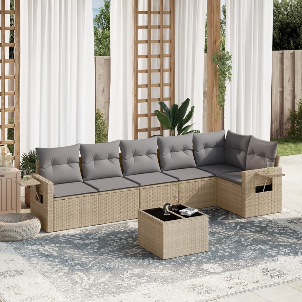 Set Divani da Giardino 7 pz con Cuscini Beige in Polyrattan | homemem39