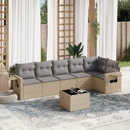 Set Divani da Giardino 7 pz con Cuscini Beige in Polyrattan | homemem39