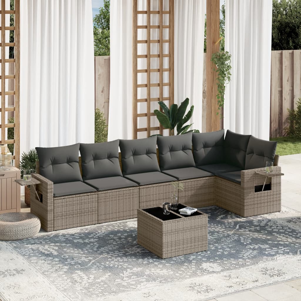 Set Divani da Giardino 7 pz con Cuscini Grigio in Polyrattan | homemem39