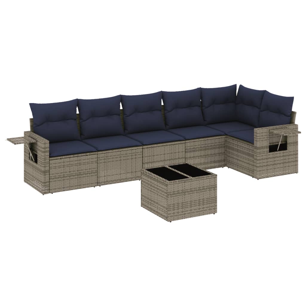 Set Divani da Giardino 7 pz con Cuscini Grigio in Polyrattan | homemem39