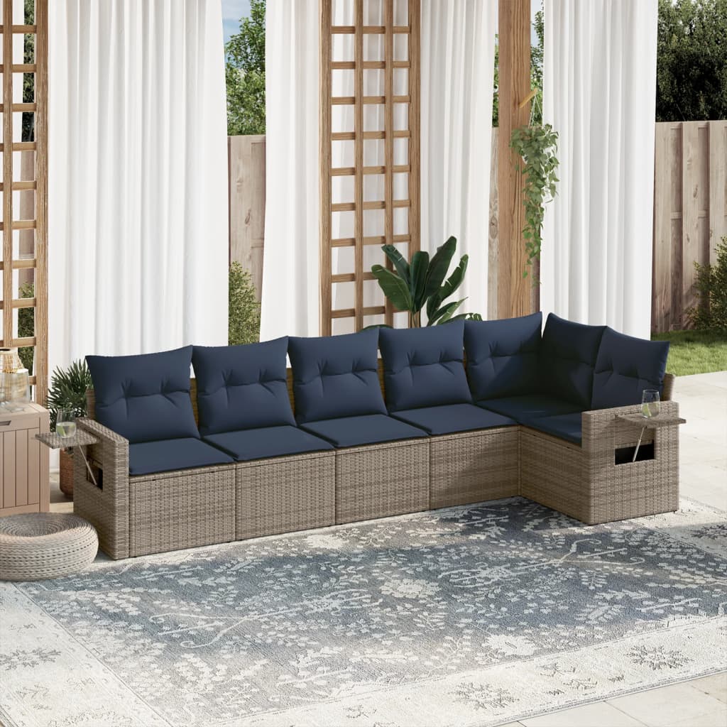 Set Divani da Giardino 7 pz con Cuscini Grigio in Polyrattan | homemem39
