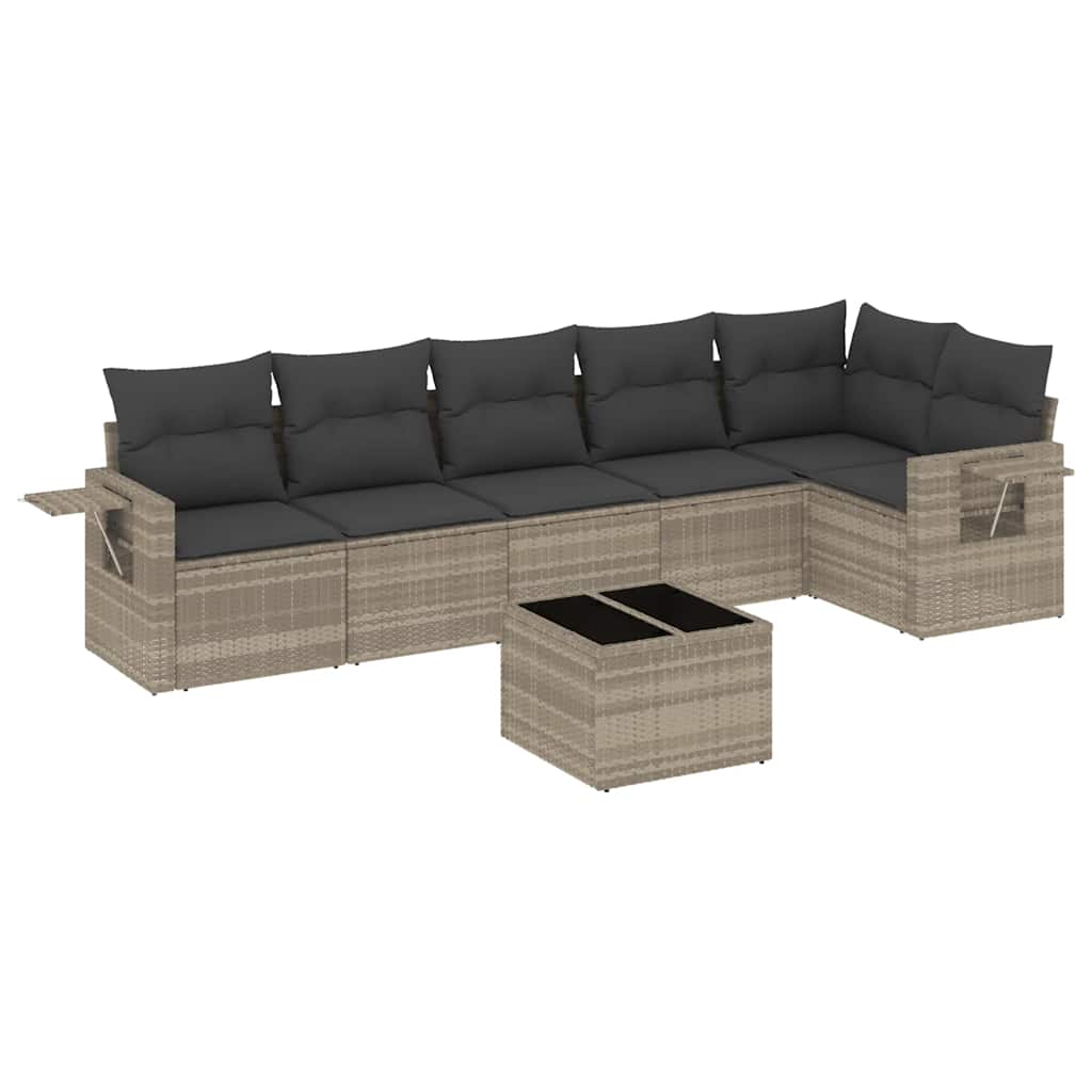 Set Divani da Giardino 7pz con Cuscini Grigio Chiaro Polyrattan - homemem39