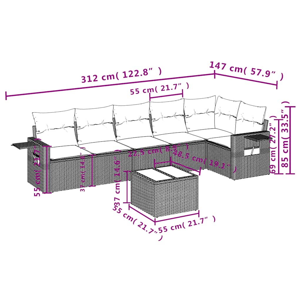 Set Divani da Giardino 7pz con Cuscini Grigio Chiaro Polyrattan | homemem39