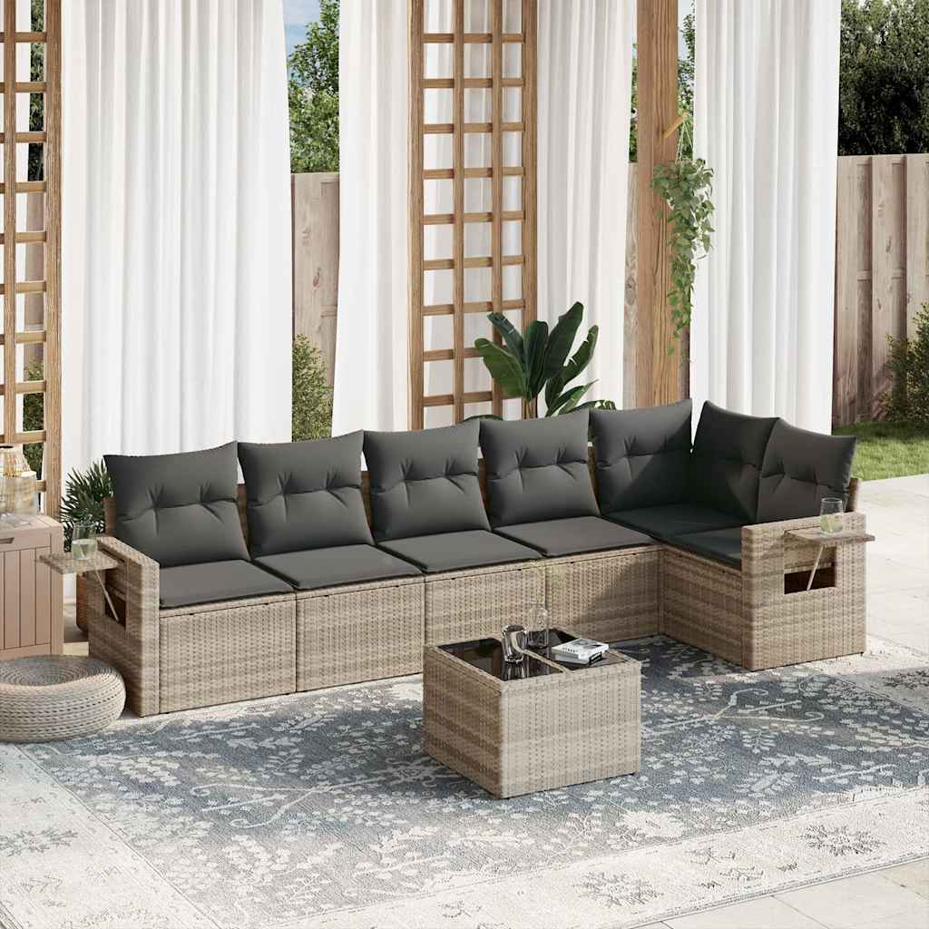 Set Divani da Giardino 7pz con Cuscini Grigio Chiaro Polyrattan | homemem39