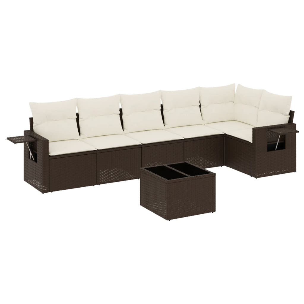 Set Divani da Giardino 7 pz con Cuscini Marrone in Polyrattan | homemem39
