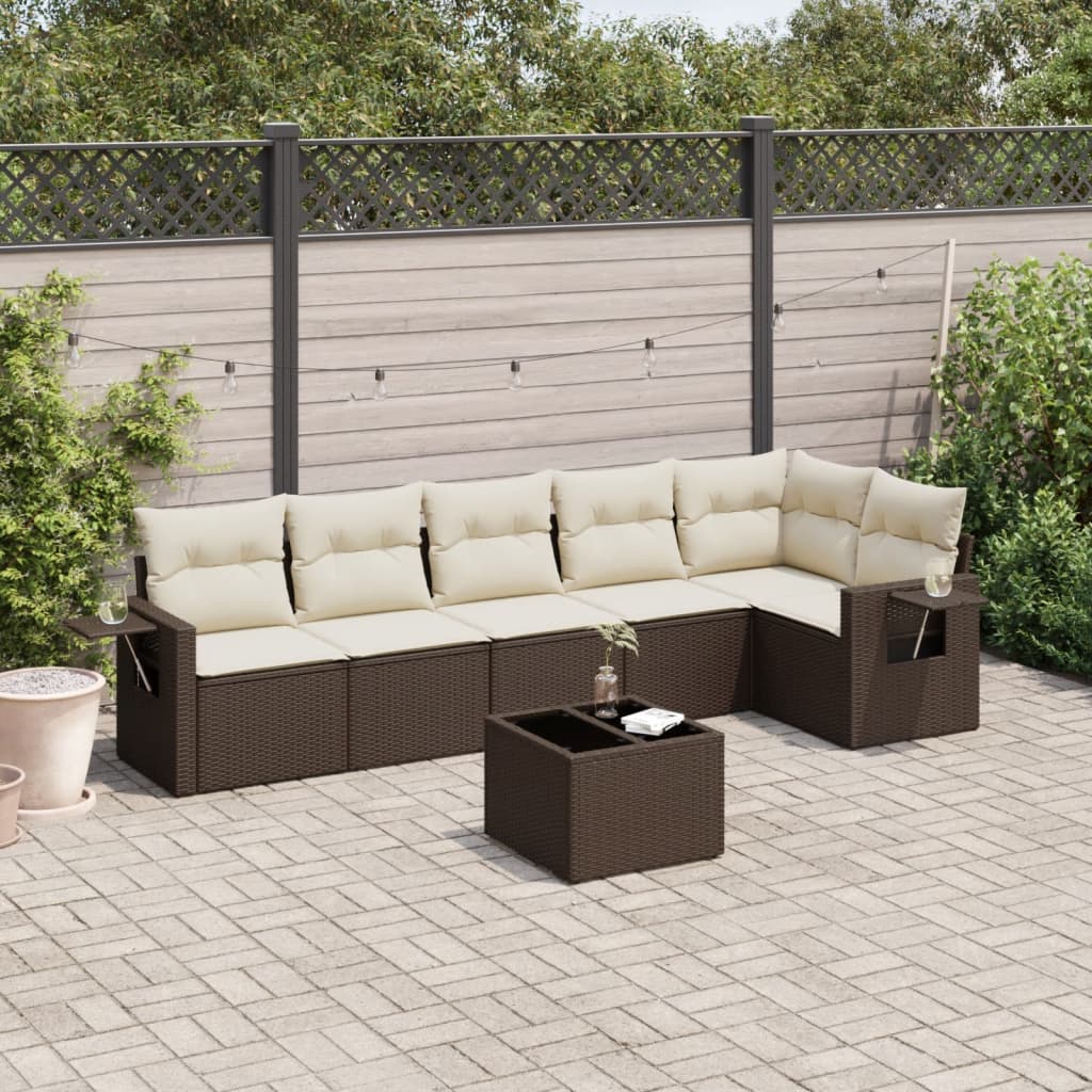 Set Divani da Giardino 7 pz con Cuscini Marrone in Polyrattan | homemem39