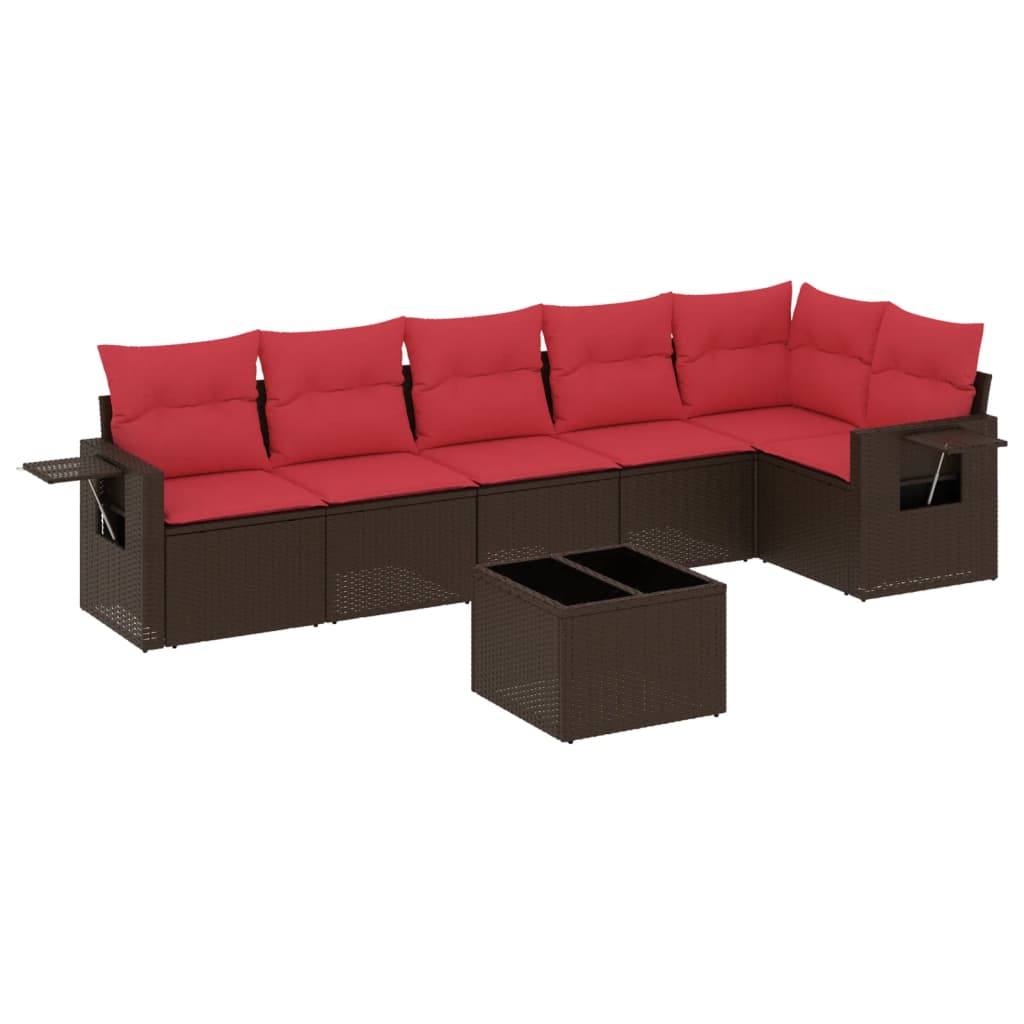Set Divani da Giardino 7 pz con Cuscini Marrone in Polyrattan | homemem39