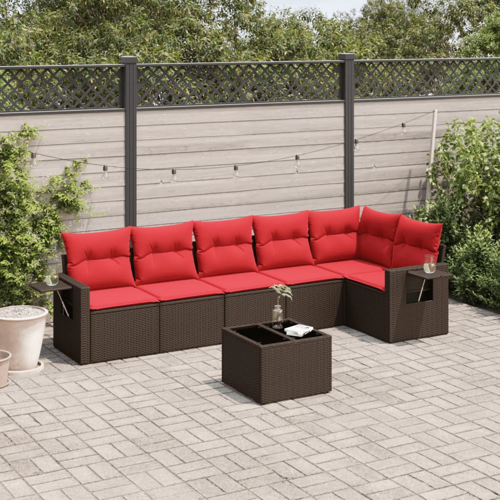 Set Divani da Giardino 7 pz con Cuscini Marrone in Polyrattan
