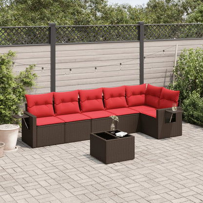 Set Divani da Giardino 7 pz con Cuscini Marrone in Polyrattan