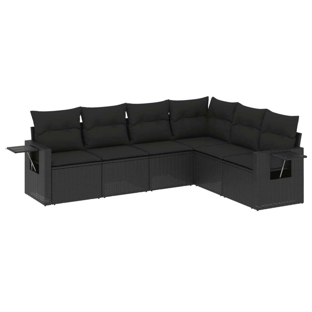 Set Divano da Giardino 6 pz con Cuscini Nero in Polyrattan | homemem39