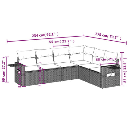 Set Divano da Giardino 6 pz con Cuscini Nero in Polyrattan | homemem39