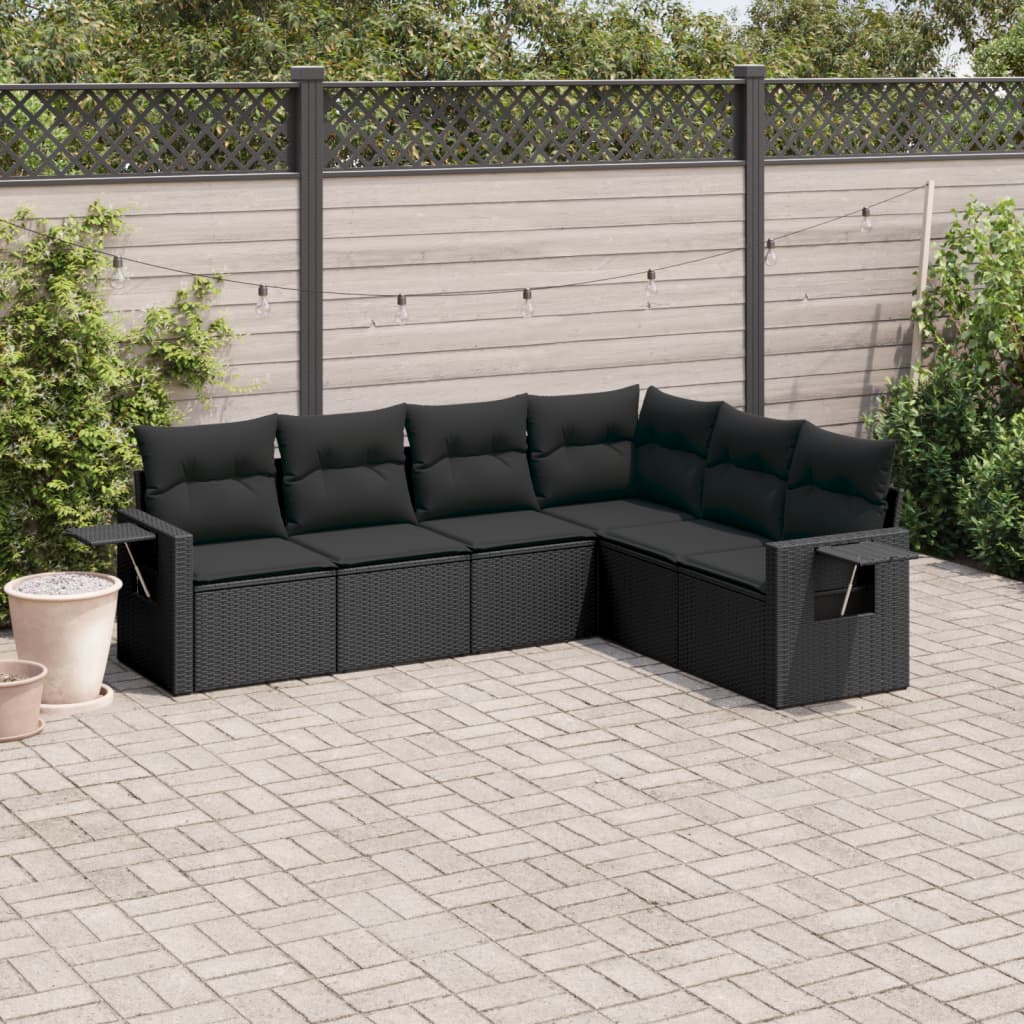 Set Divano da Giardino 6 pz con Cuscini Nero in Polyrattan - homemem39