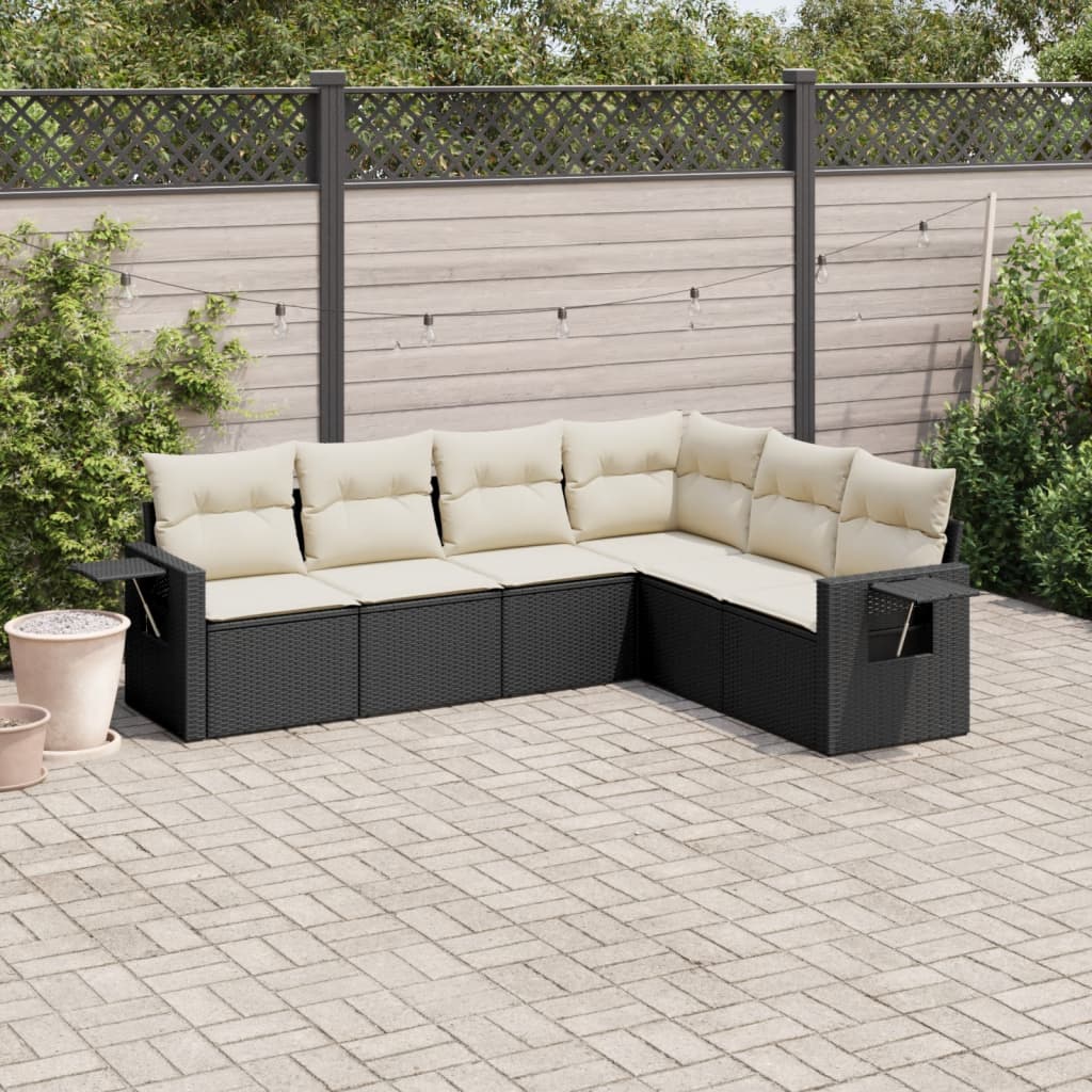 Set Divano da Giardino 6 pz con Cuscini Nero in Polyrattan - homemem39
