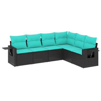 Set Divani da Giardino 6 pz con Cuscini Nero in Polyrattan