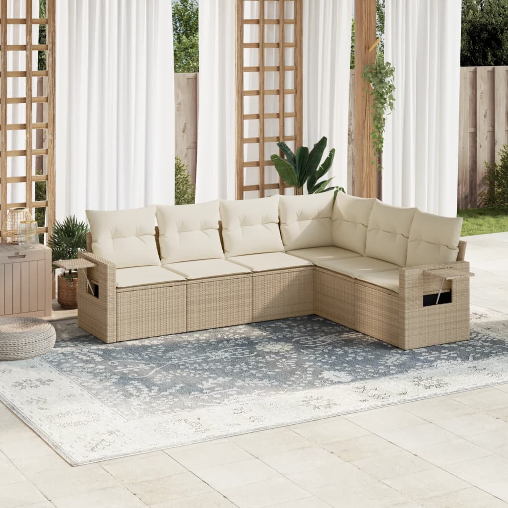 Set Divano da Giardino 6 pz con Cuscini Beige in Polyrattan - homemem39