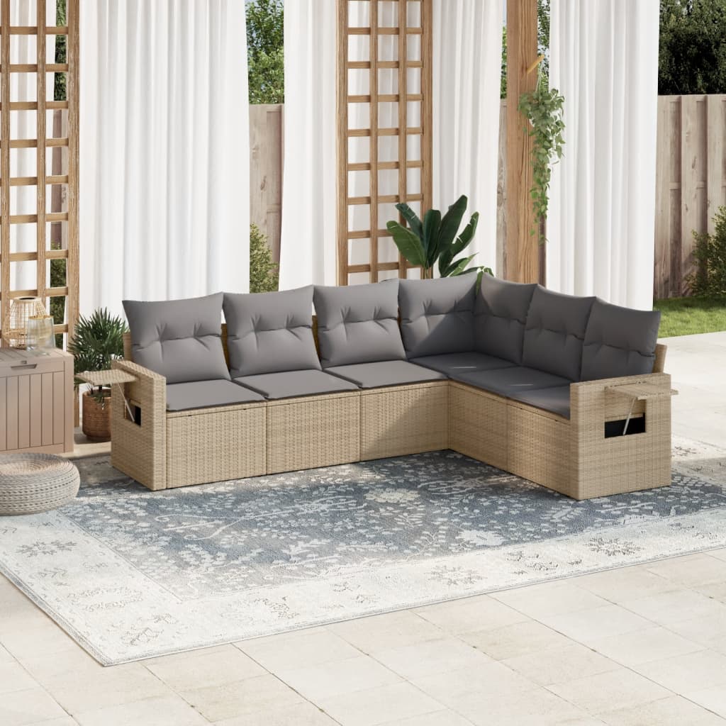 Set Divano da Giardino 6 pz con Cuscini Beige in Polyrattan - homemem39