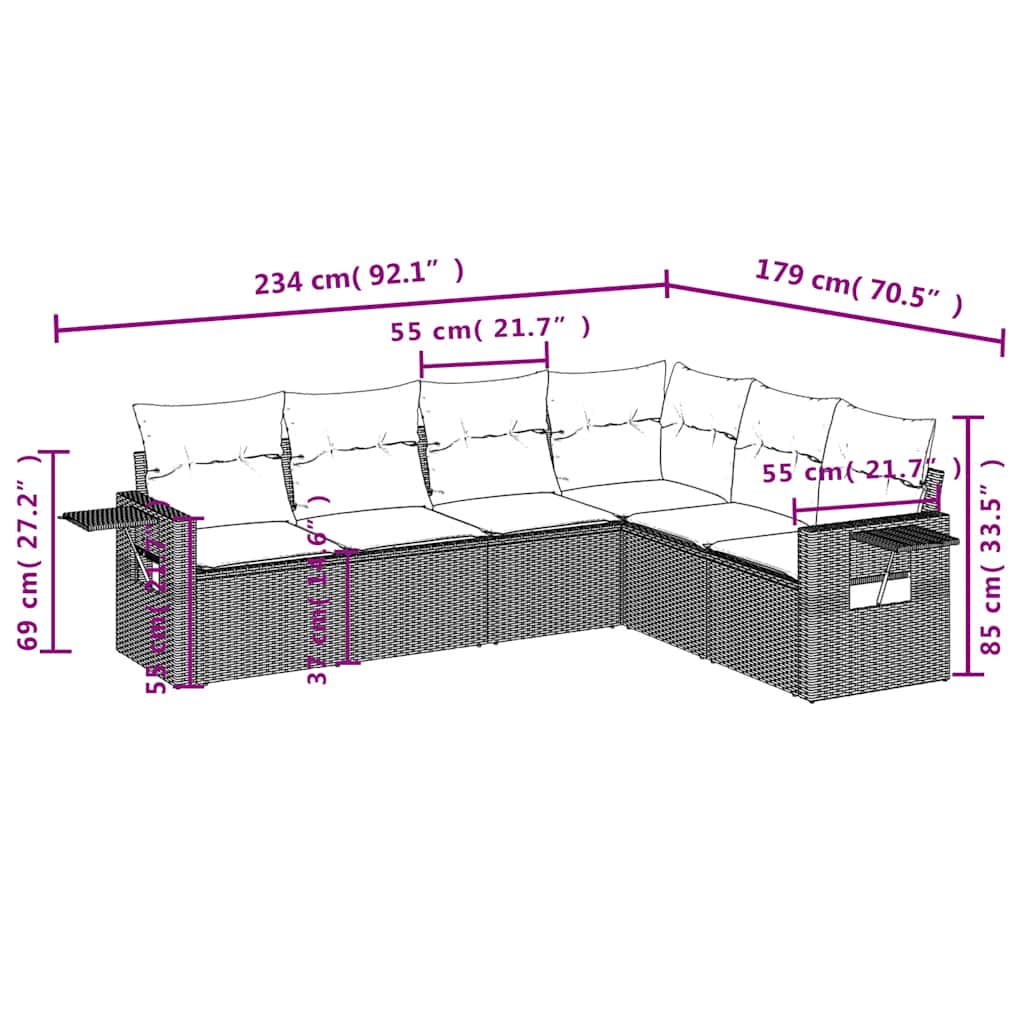Set Divani da Giardino 6 pz con Cuscini Grigio in Polyrattan | homemem39