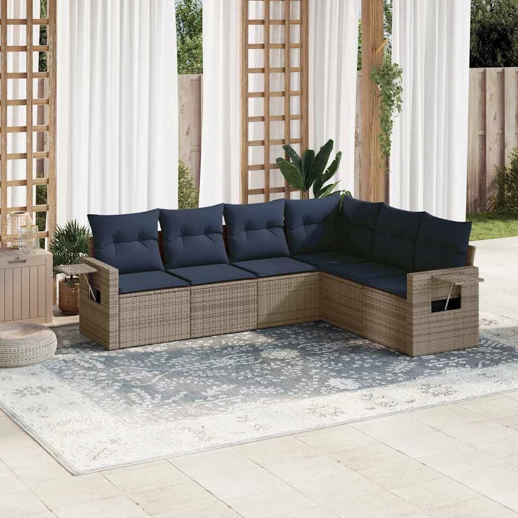 Set Divani da Giardino 6 pz con Cuscini Grigio in Polyrattan