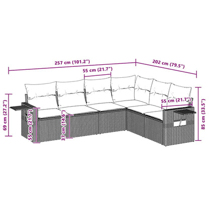 Set Divano da Giardino 6pz con Cuscini Grigio Chiaro Polyrattan