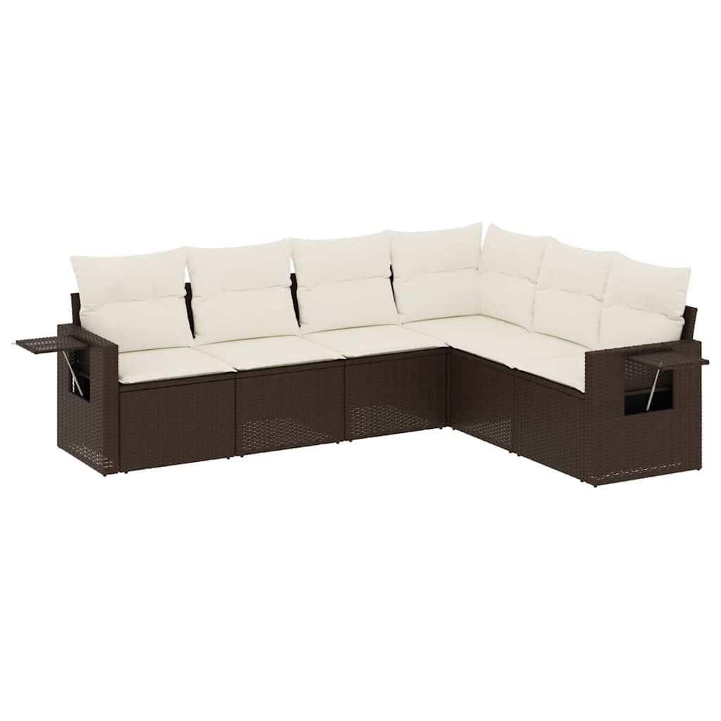 Set Divano da Giardino 6 pz con Cuscini Marrone in Polyrattan - homemem39