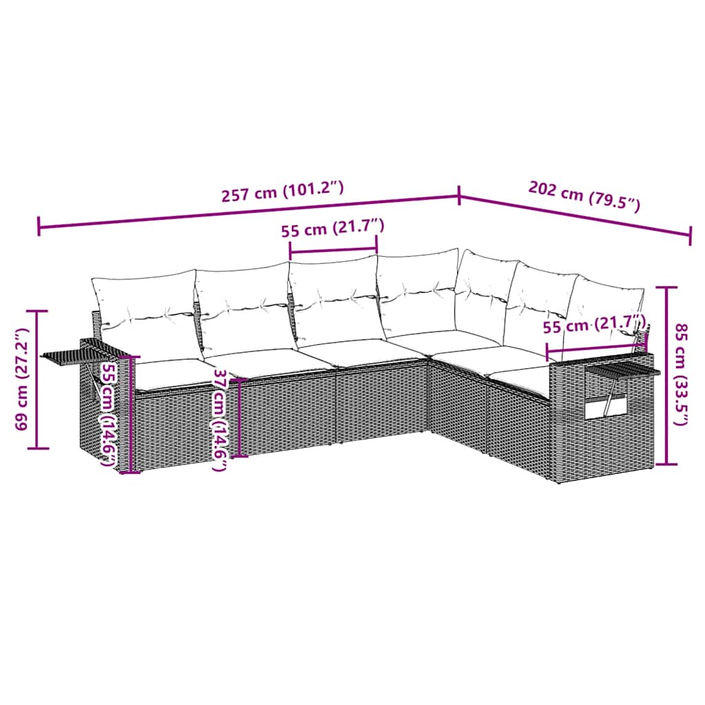 Set Divano da Giardino 6 pz con Cuscini Marrone in Polyrattan | homemem39