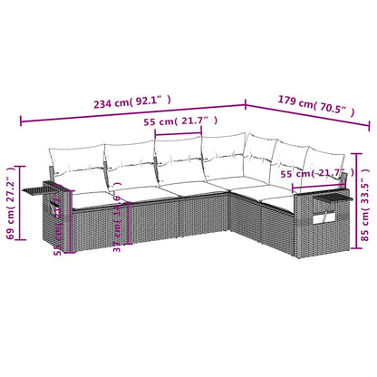 Set Divani da Giardino 6 pz con Cuscini Marrone in Polyrattan | homemem39