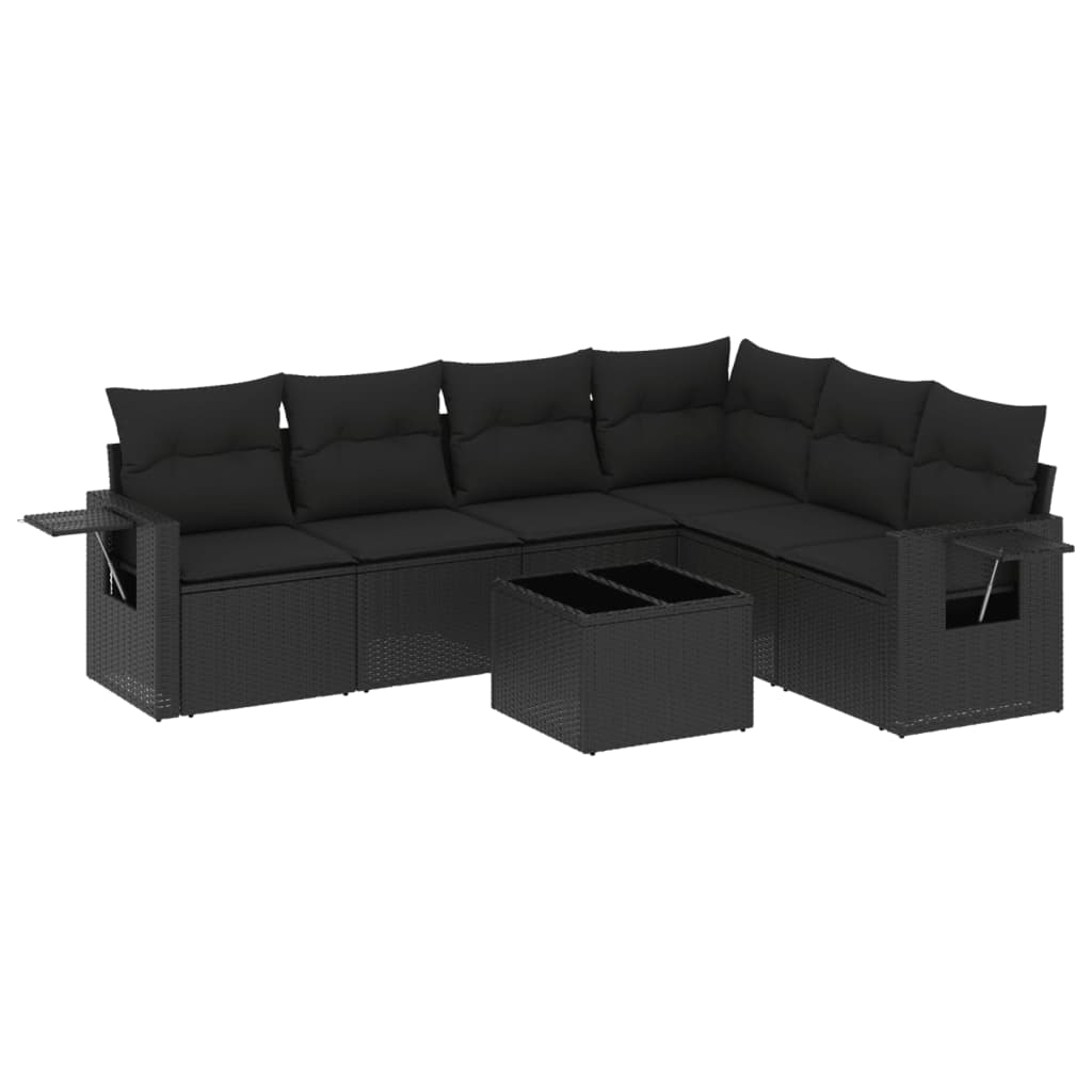 Set Divani da Giardino con Cuscini 7pz Nero Polyrattan | homemem39