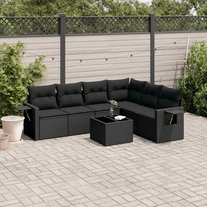 Set Divani da Giardino con Cuscini 7pz Nero Polyrattan | homemem39