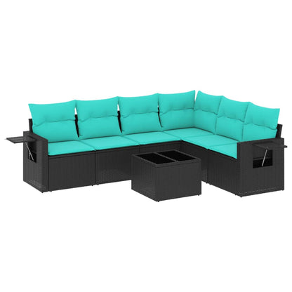 Set Divani da Giardino 7 pz con Cuscini Nero in Polyrattan | homemem39