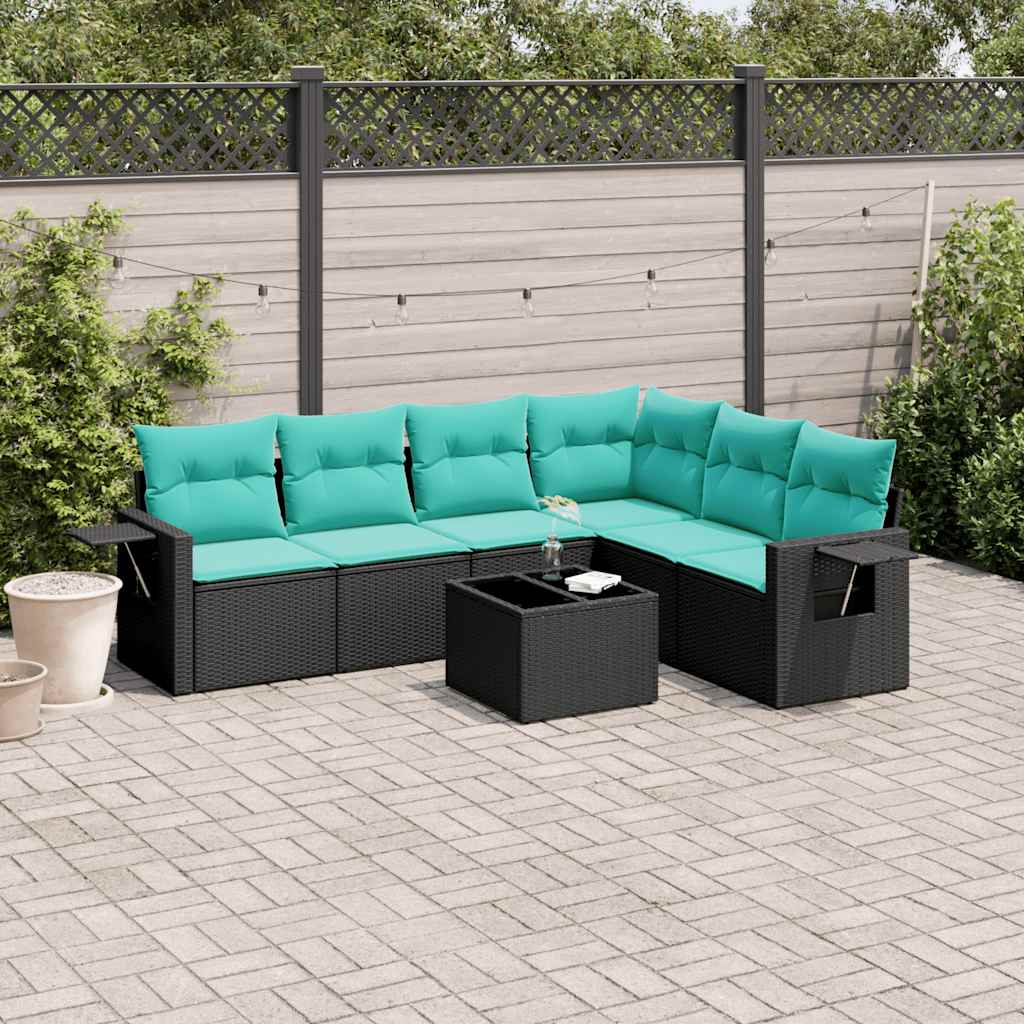 Set Divani da Giardino 7 pz con Cuscini Nero in Polyrattan | homemem39