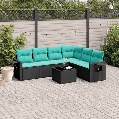 Set Divani da Giardino 7 pz con Cuscini Nero in Polyrattan | homemem39