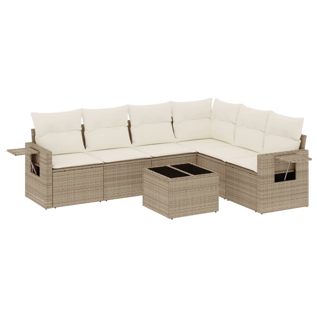 Set Divani da Giardino 7 pz con Cuscini Beige in Polyrattan - homemem39