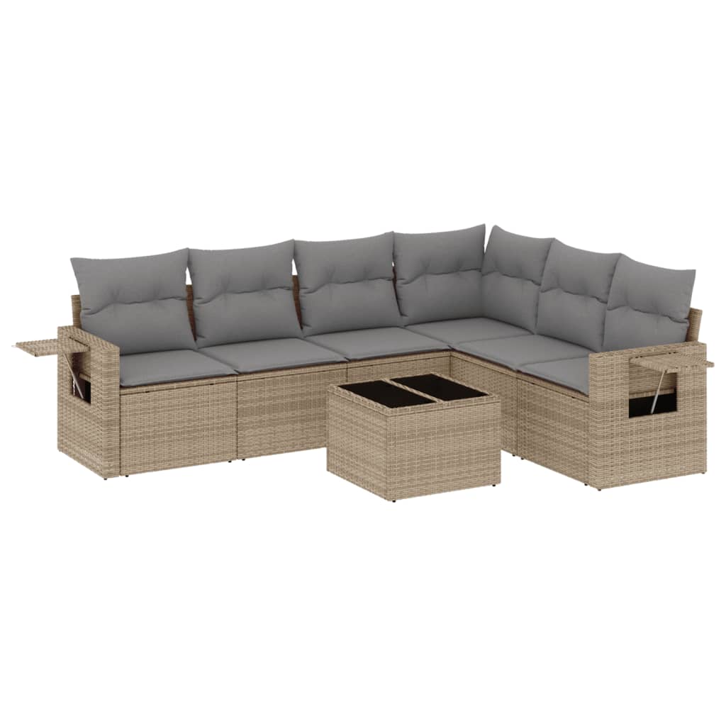 Set Divani da Giardino 7 pz con Cuscini Beige in Polyrattan | homemem39