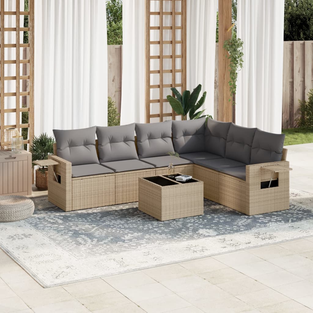Set Divani da Giardino 7 pz con Cuscini Beige in Polyrattan | homemem39