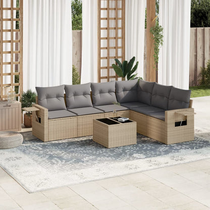 Set Divani da Giardino 7 pz con Cuscini Beige in Polyrattan | homemem39