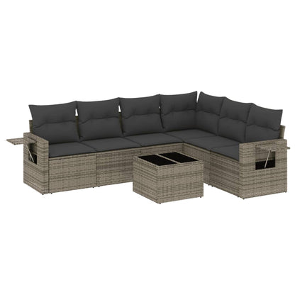 Set Divani da Giardino 7 pz con Cuscini Grigio in Polyrattan | homemem39