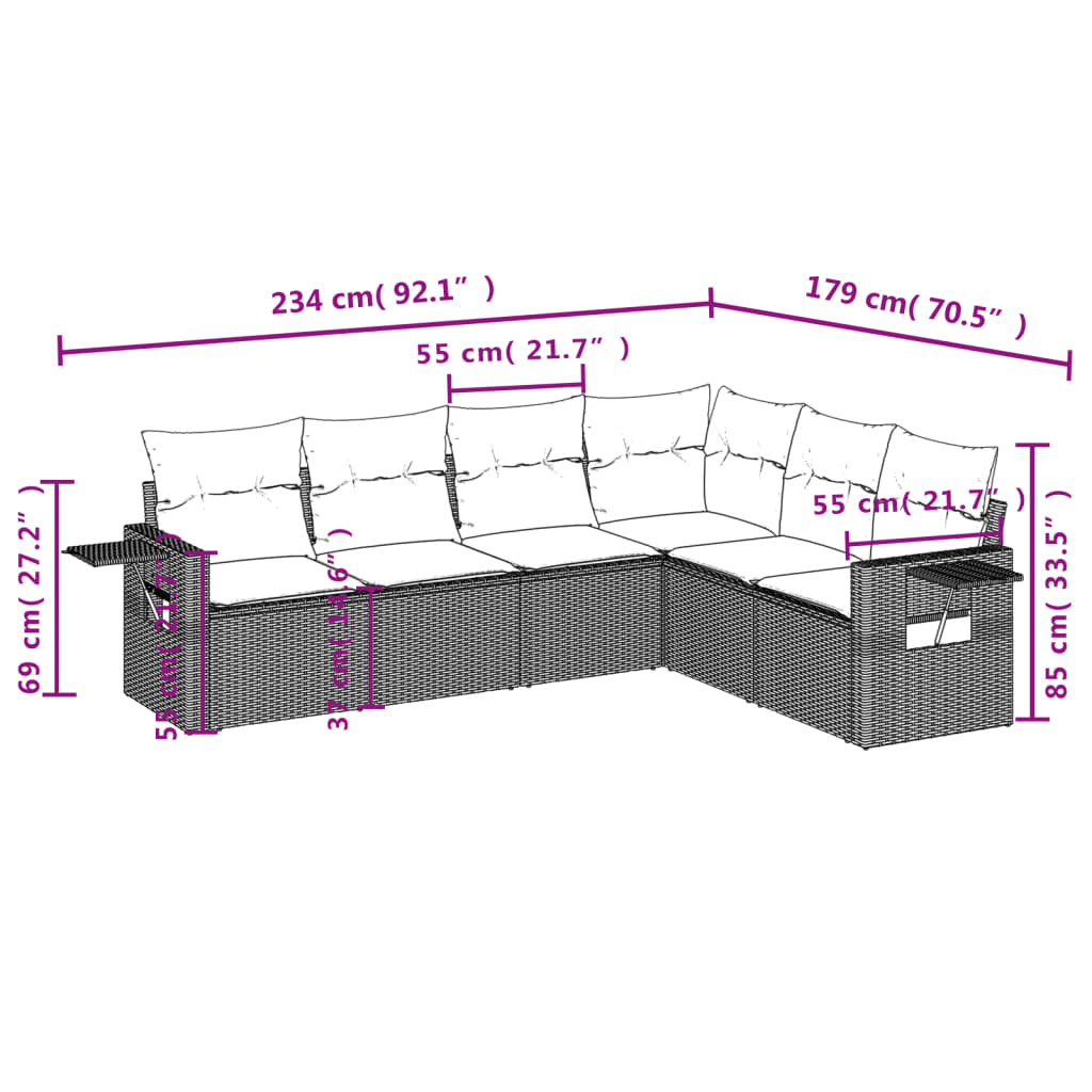 Set Divani da Giardino 7 pz con Cuscini Grigio in Polyrattan | homemem39